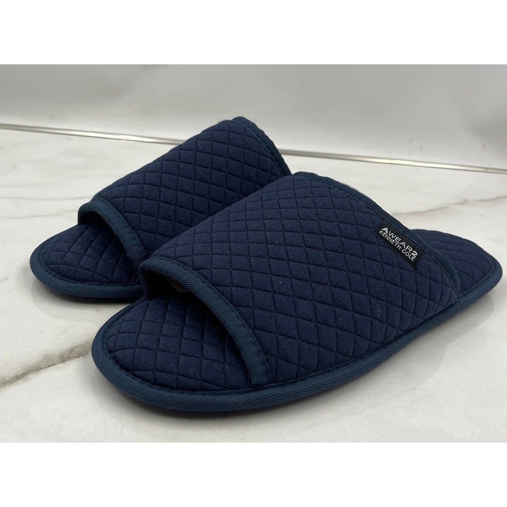AWEAR2 Kenneth Cole Slippers Mens Large Navy Blue Quilted Jersey Slides